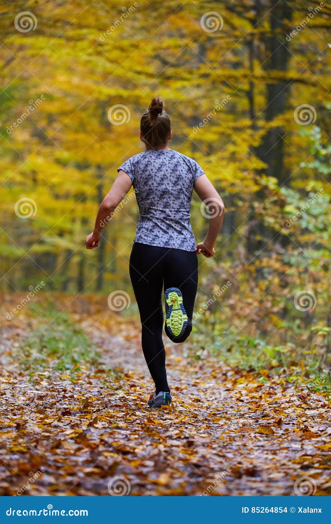 Young Woman Trail Running in the Forest Stock Photo - Image of girl ...