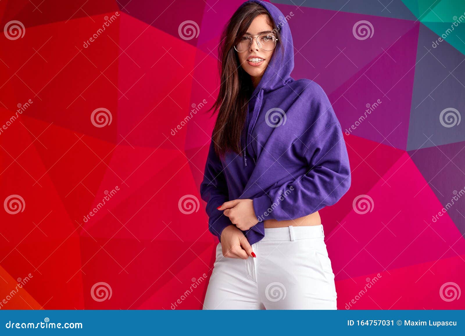 Young Woman in Trendy Hoodie Stock Image - Image of model, accessory ...