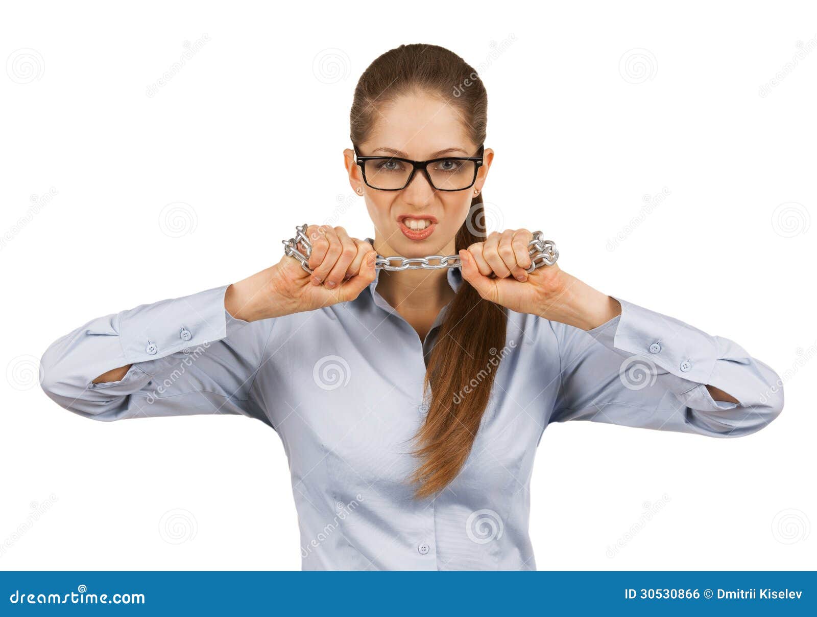 Young Woman Trying To Break A Steel Chain Royalty Free Young Woman Trying To Break A Steel Chain Royalty Free