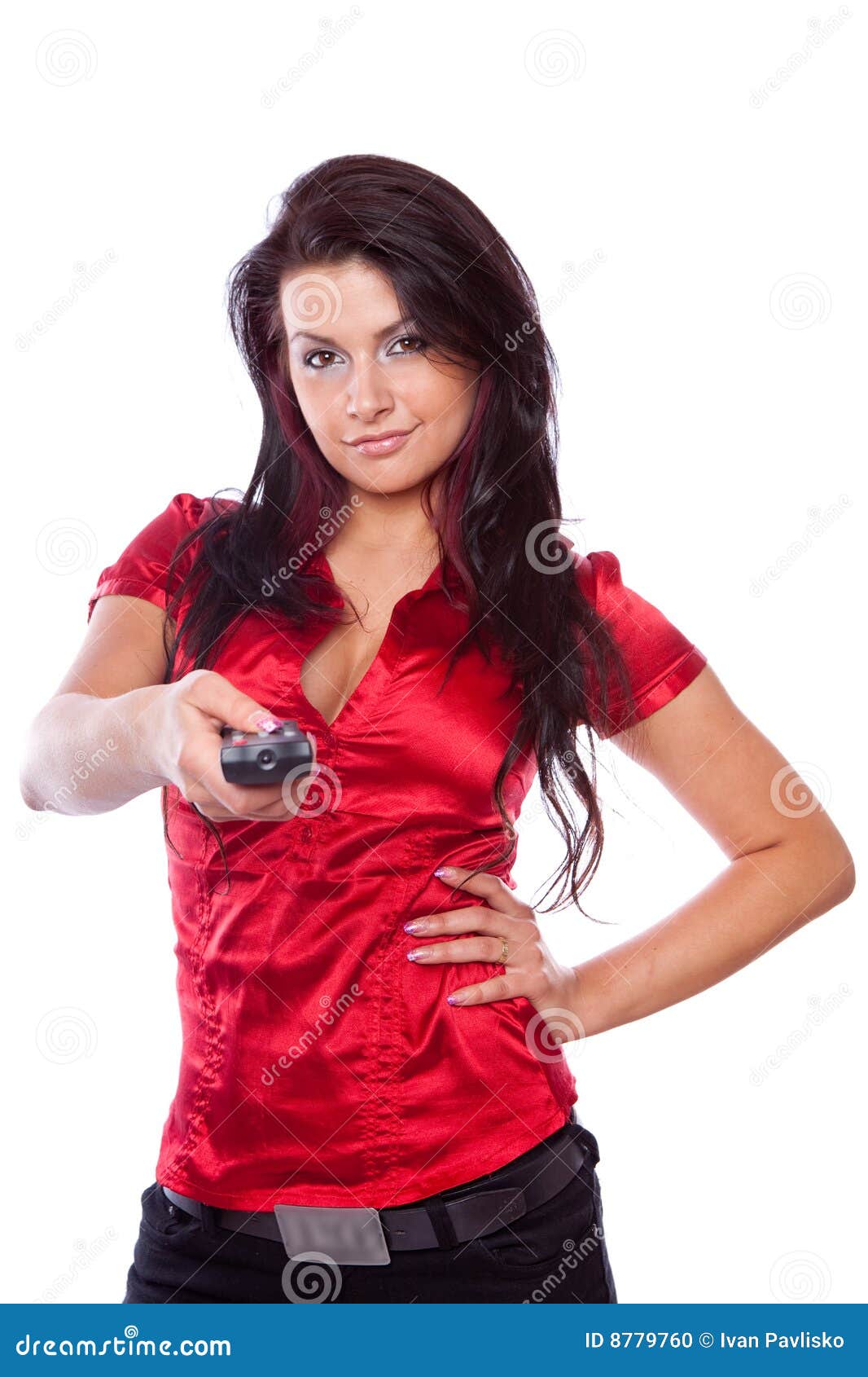 Young Woman With TV Remote Contro