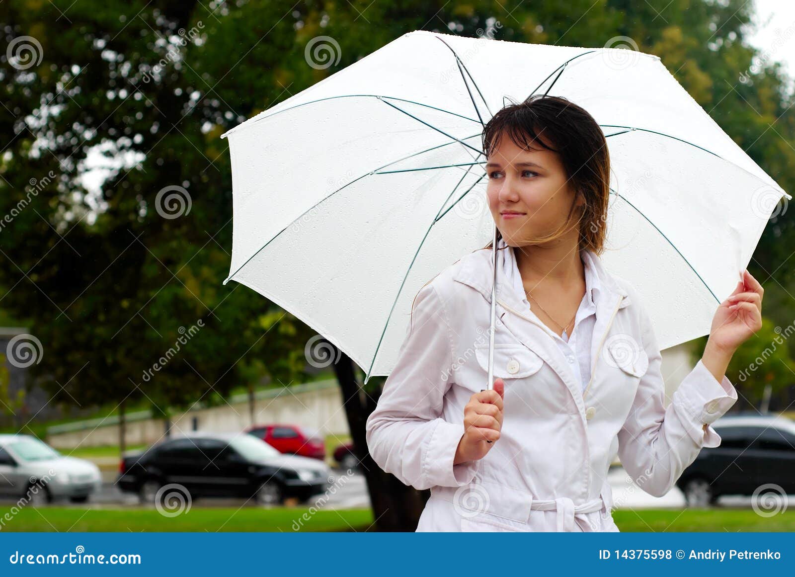 Young Woman with Umbrella Portrait. Stock Photo Image of outdoors
