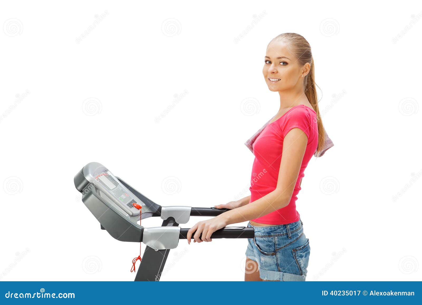 Young Woman Uses Treadmill. Stock Image Image of cheerful, exercise