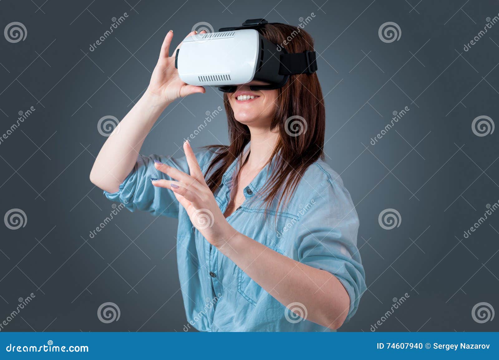 Young Woman Using a VR Headset Glasses Stock Photo Image of