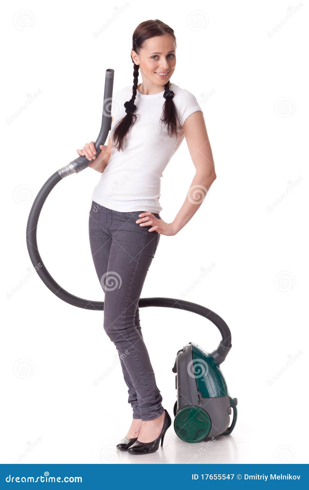 Young Woman With Vacuum Cleaner. Royalty Free Stock Photography Image 17655547