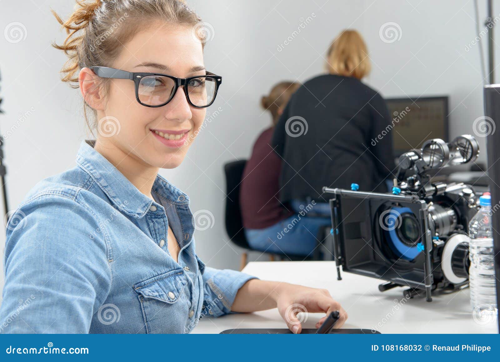 Young Woman Video Editor Working in Studio Stock Photo Image of