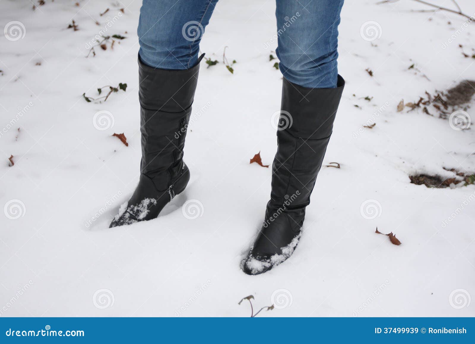 Young Woman Walking Boots in the Snow Stock Image - Image of fashion ...