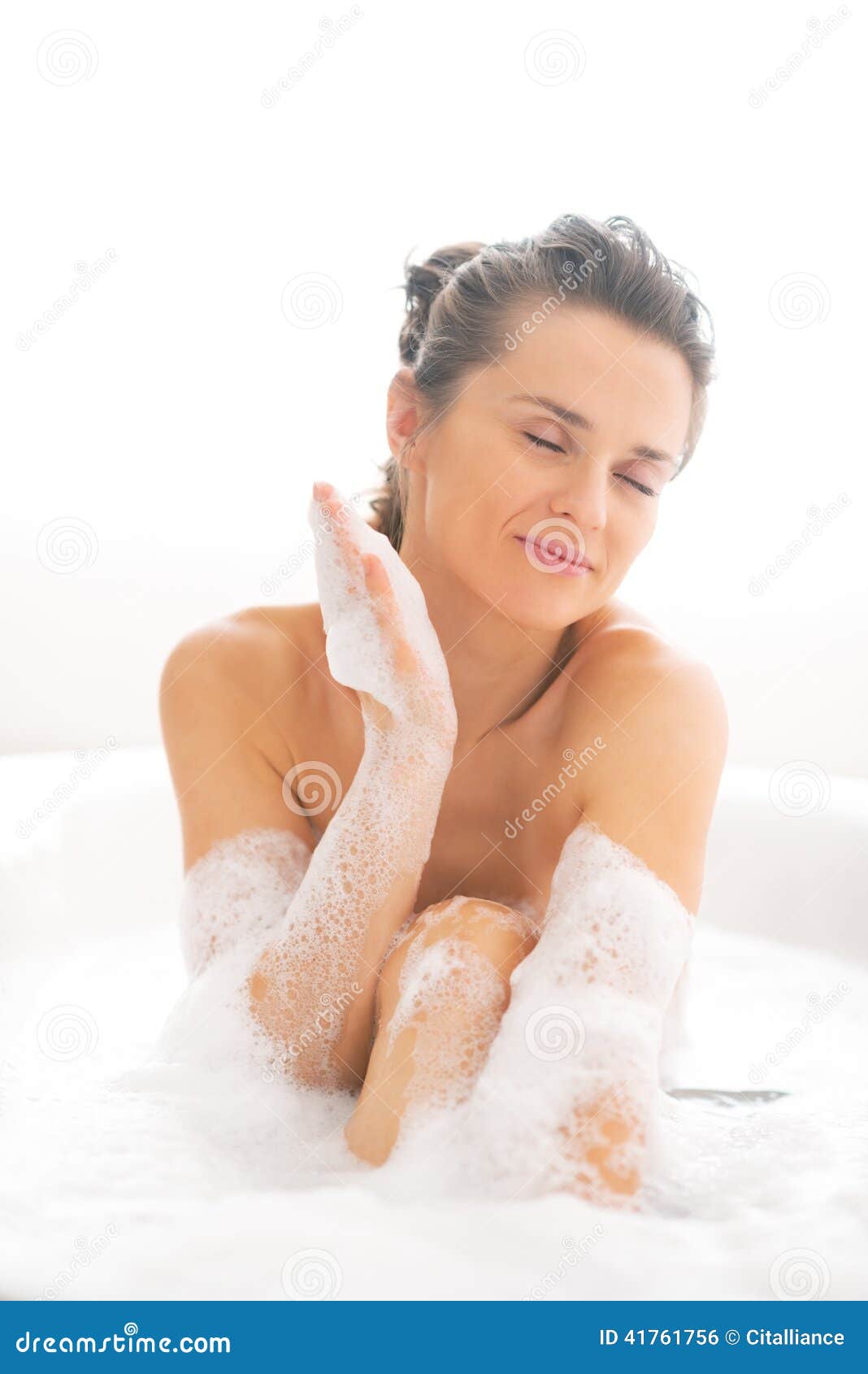 Young Woman Washing in Bathtub Stock Photo Image of foam, cleaning