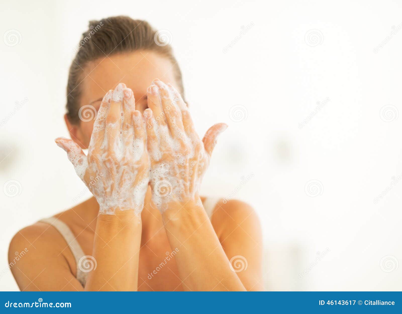 Young Woman Washing Face in Bathroom Stock Image Image of natural