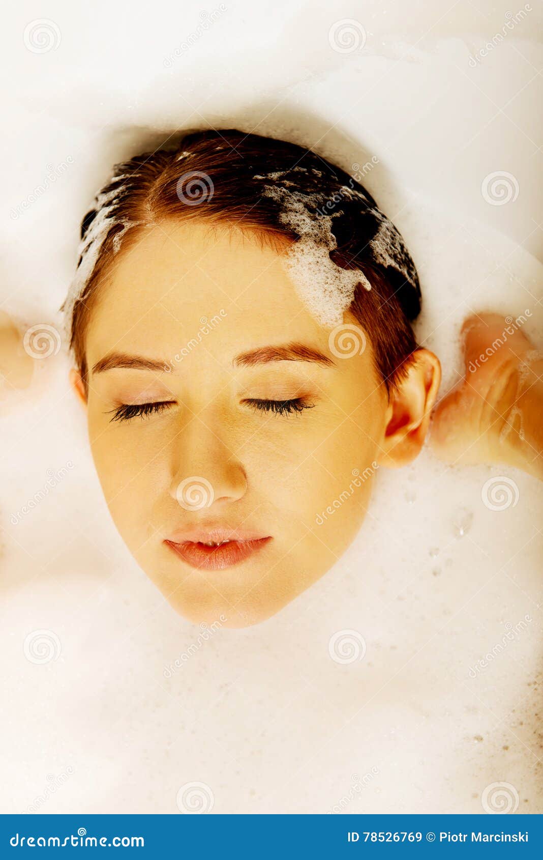 Young Woman Washing Hair in Bath Stock Image Image of interiors