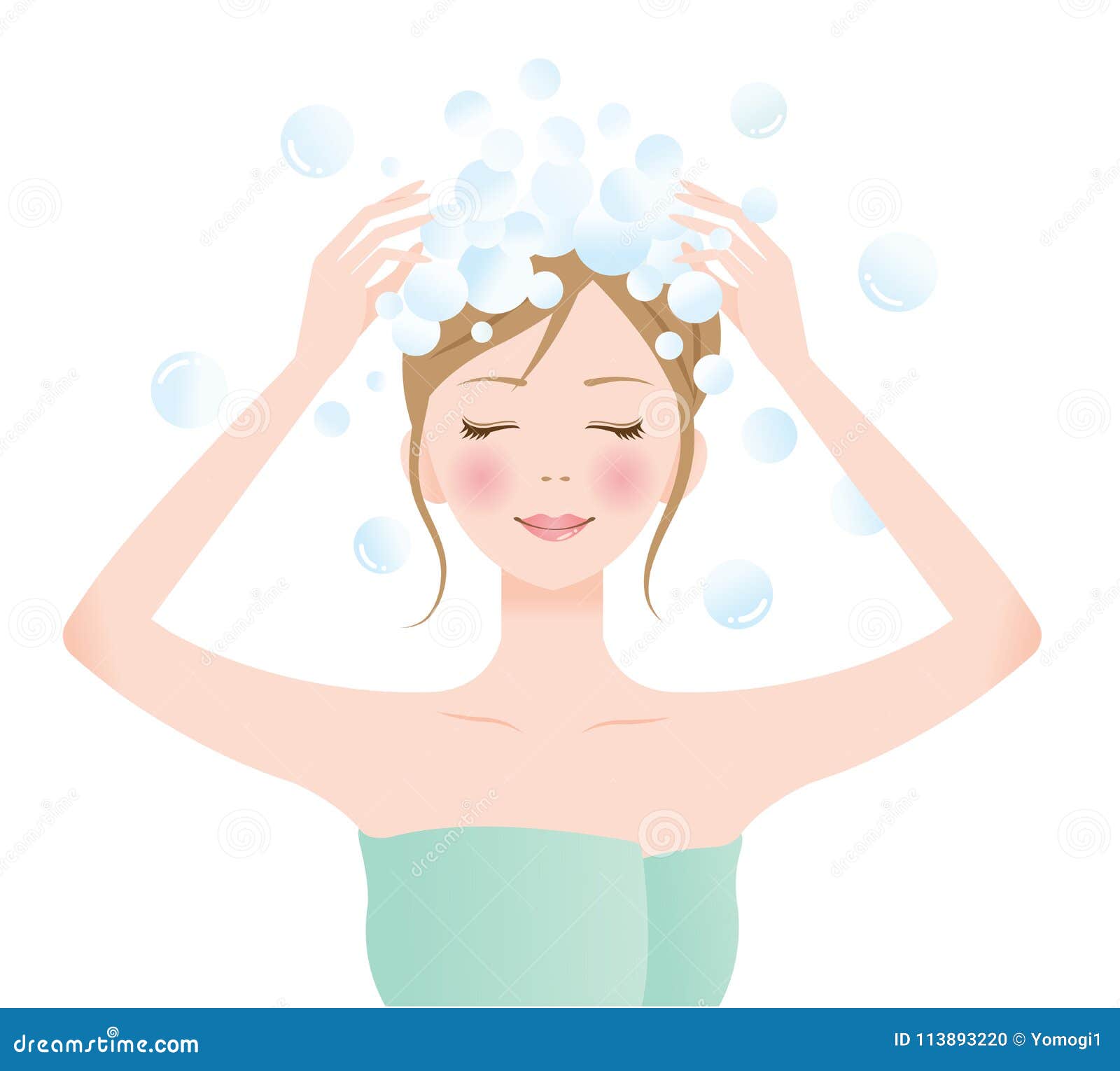 Young Woman Washing Her Hair with Shampoo. Isolated on White Background ...