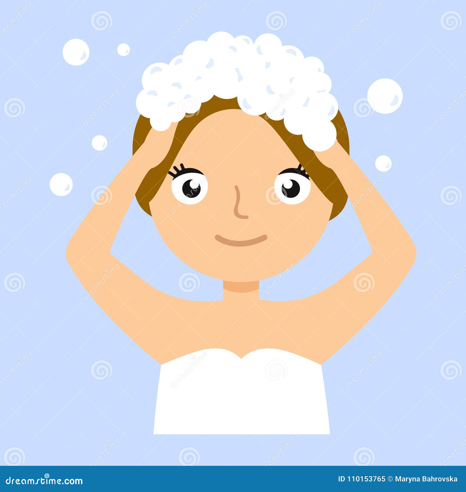 Young Woman Washing Her Head with Shampoo Stock Vector - Illustration ...