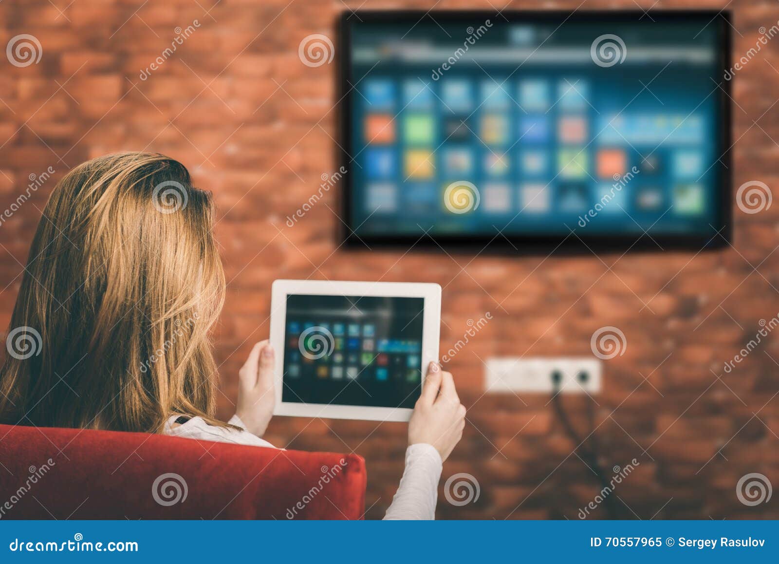 young woman watching smart tv.