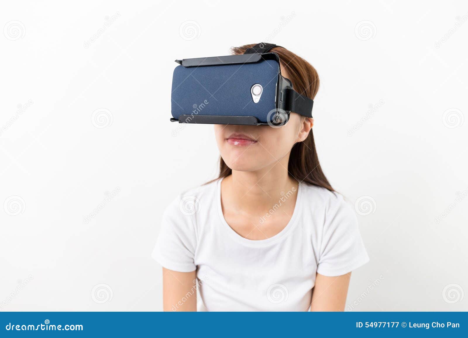 young woman watching though the vr device