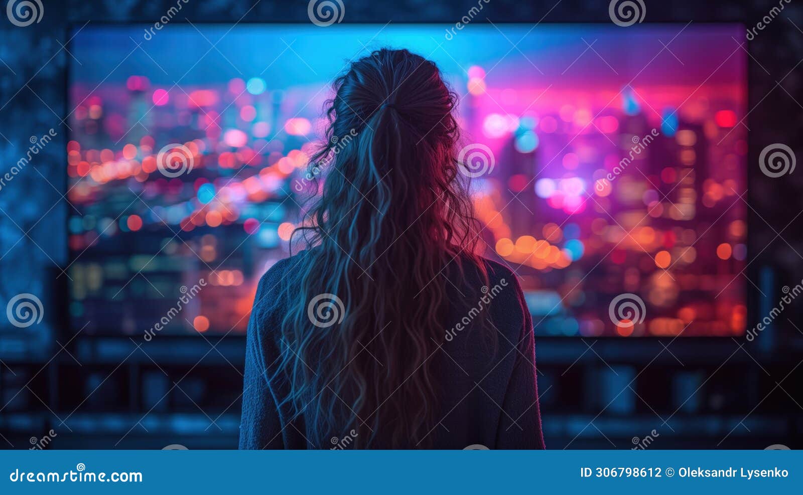 Young woman watching TV stock illustration. Illustration of view ...