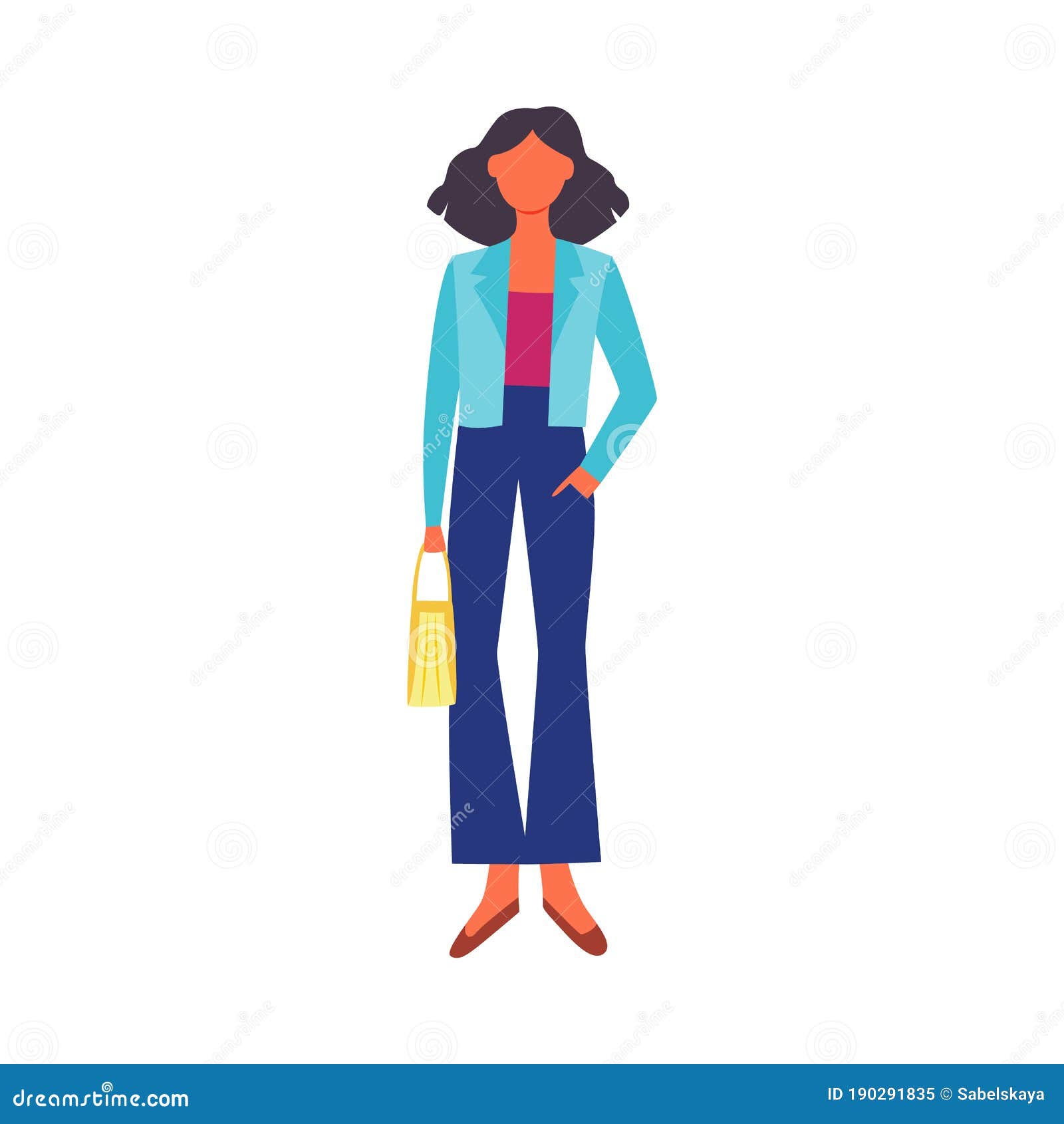 Young Woman Wear Blue Jeans Cartoon Character, Flat Vector Illustration ...