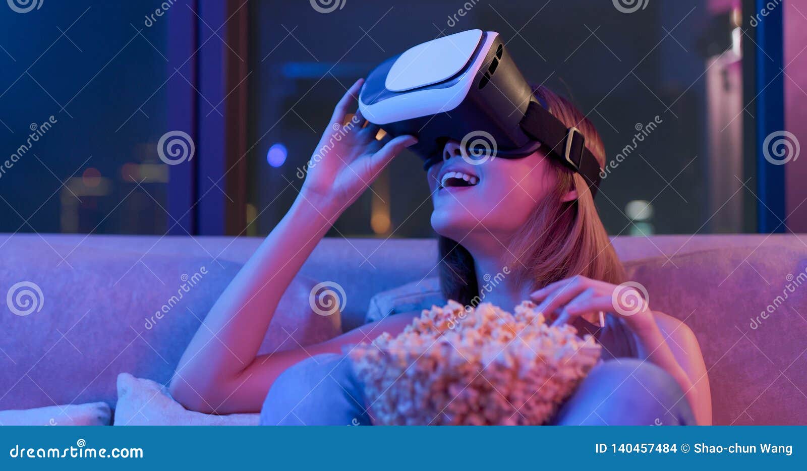 Woman watch VR movie stock photo. Image of asia, chinese - 140457484