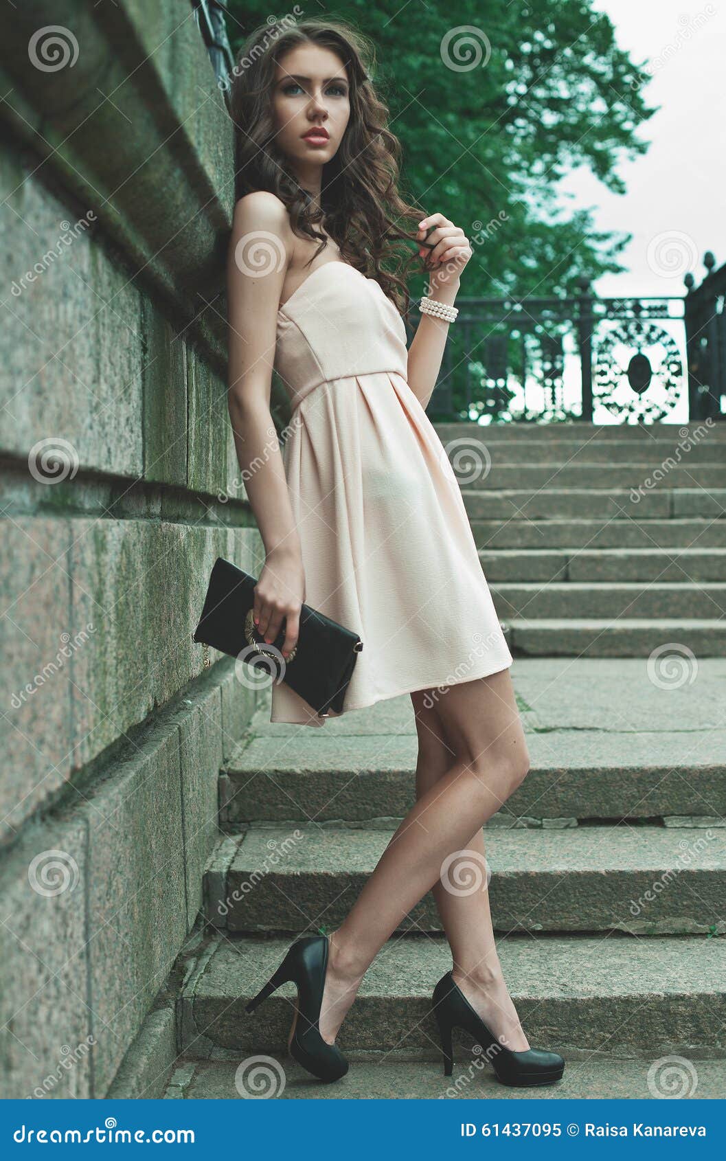 Young Woman Wearing Dress and Walking on the Street Stock Image - Image ...