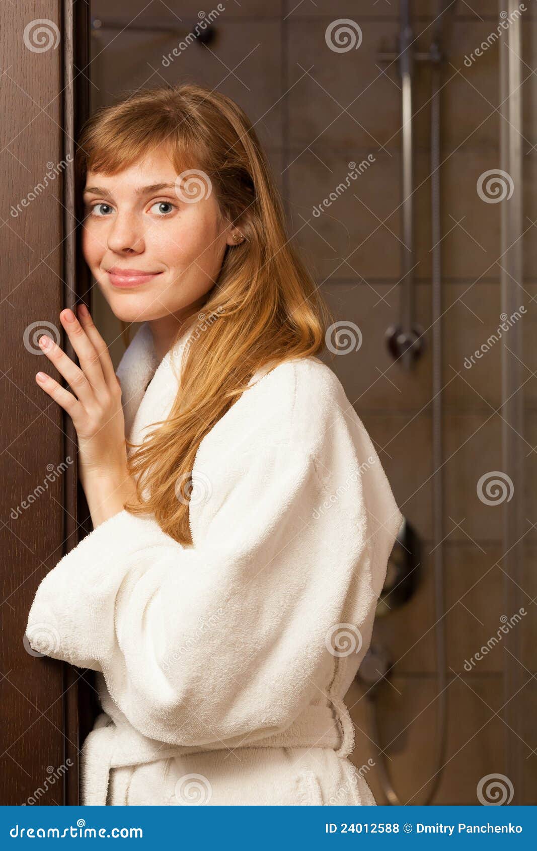 Young woman wearing a robe stock photo. Image of care 24012588