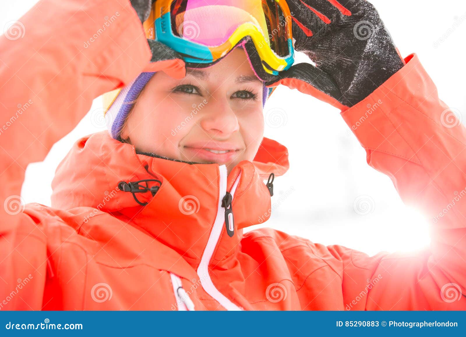 Young Woman Wearing Ski Goggles Outdoors Stock Image - Image of people ...