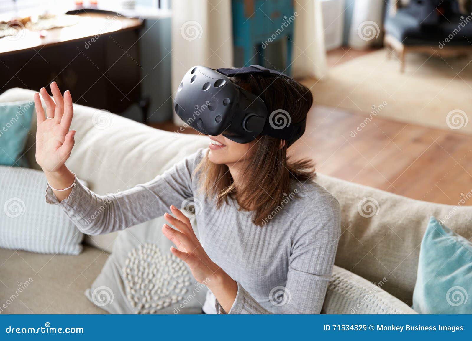 Young Woman Wearing Virtual Reality Headset Stock Photo 
