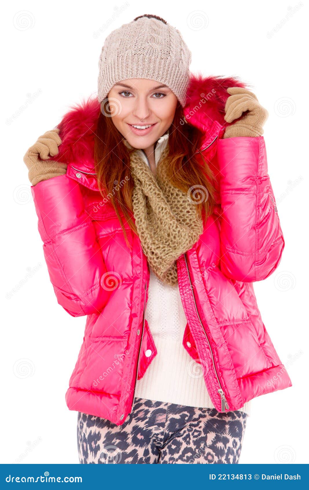 Young Woman Wearing Winter Jacket Scarf and Cap Stock Image - Image of ...