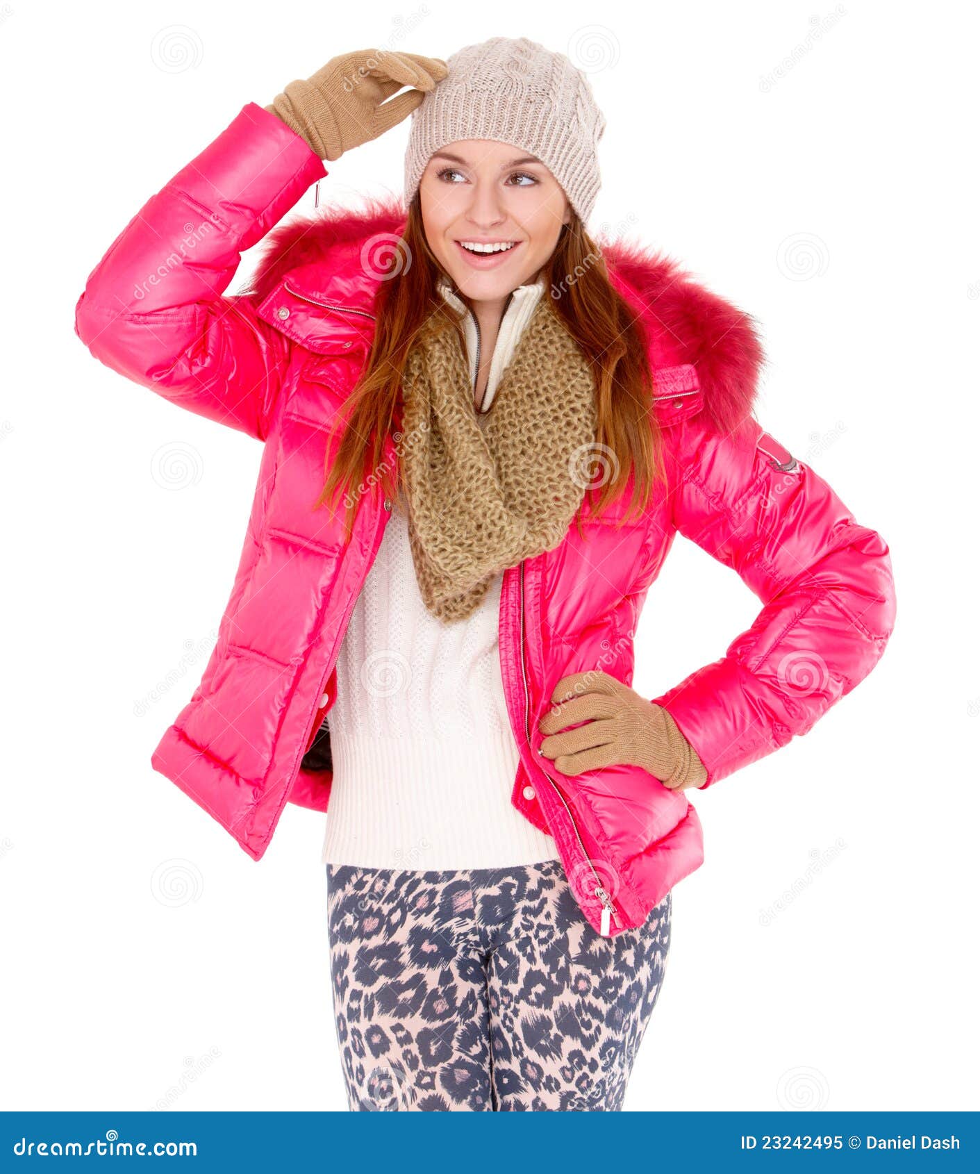 Young Woman Wearing Winter Jacket Scarf and Cap Stock Image - Image of ...