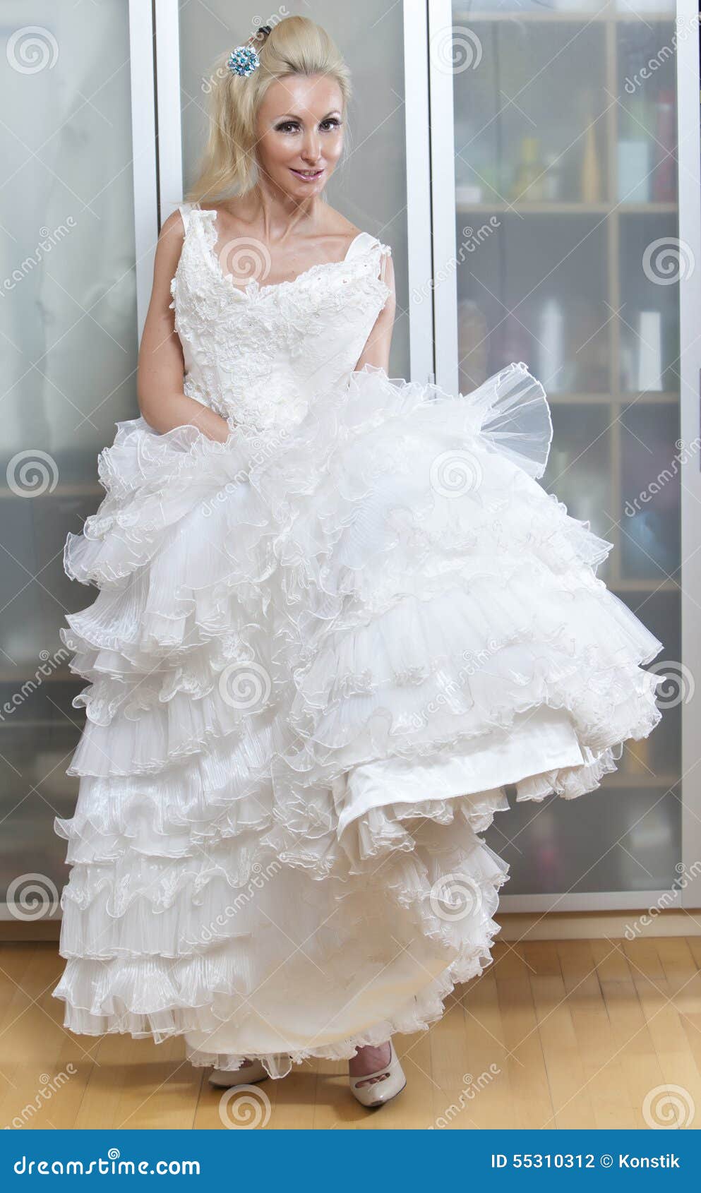 The Young Woman with a Wedding Dress in Hands Stock Photo Image of