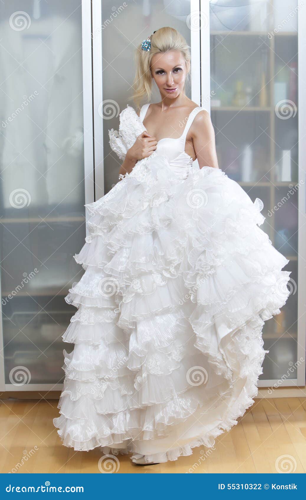 The Young Woman with a Wedding Dress in Hands Stock Photo Image of