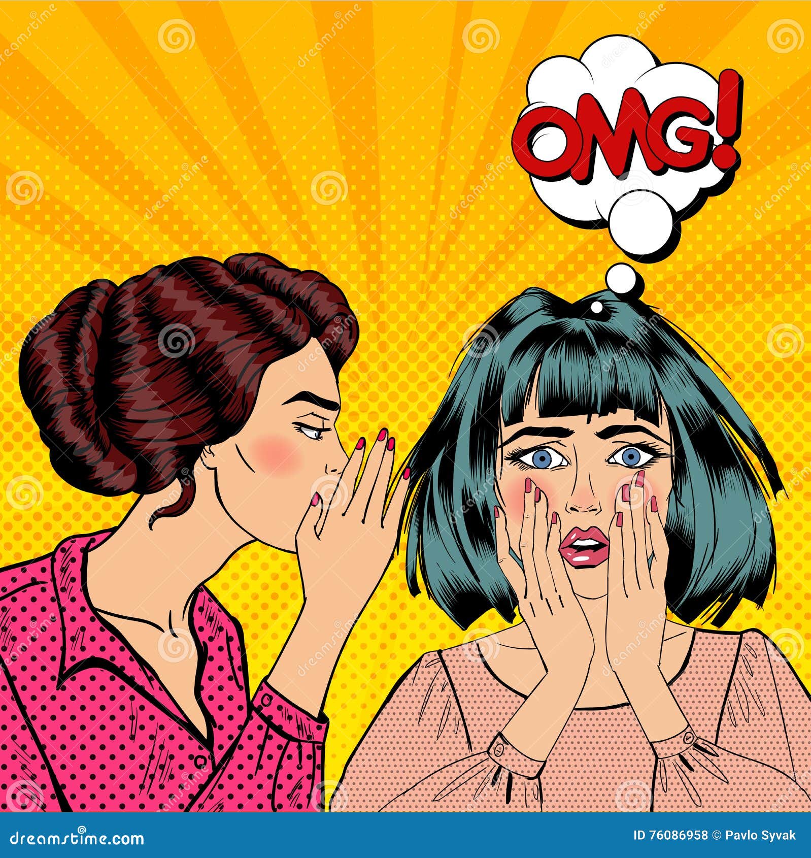 Young Woman Whispering Secret to her Friend. Pop Art Vector illustration