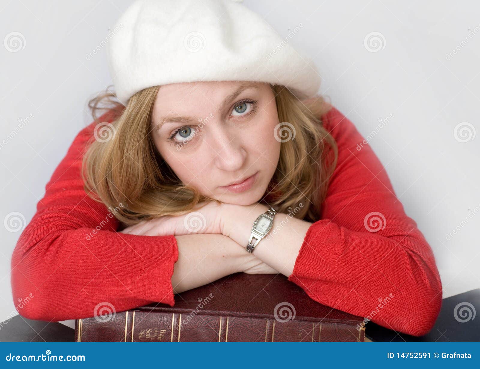 Young woman in white beret stock image. Image of beauty 14752591
