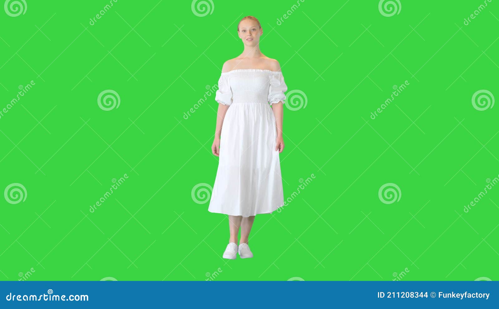 Young Woman In White Dress Walking On A Green Screen Chroma Key Stock Footage Video Of Field Country