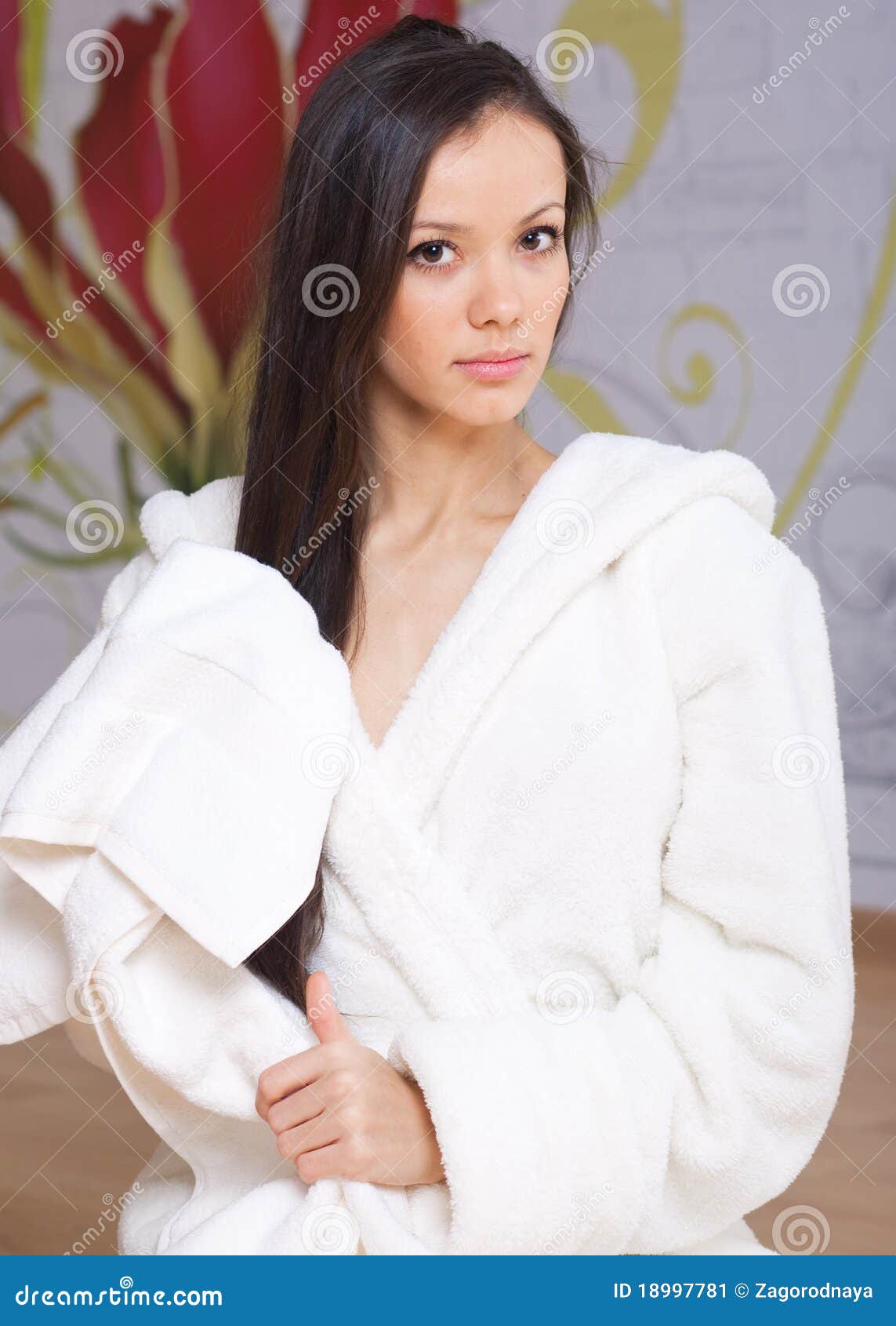 Young Woman in a White Robe Stock Image Image of skin, woman 18997781