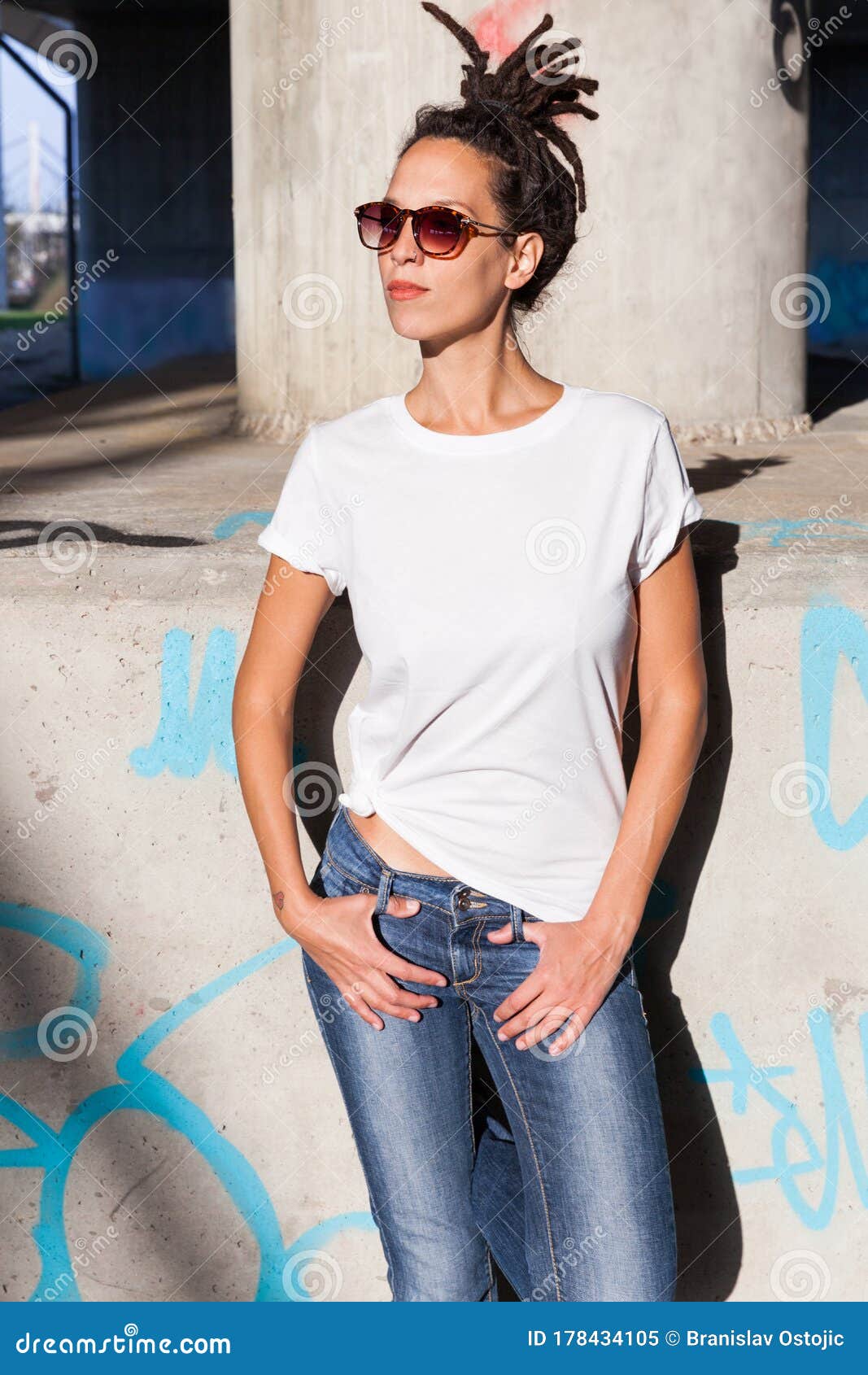 Young Woman in White T Shirt and Jeans with Dreadlocks Hairstyle Sunglasses and Outdoor in City Spring Summer Day Stock Image - Image of summer, funky: 178434105 Young Woman in White T Shirt and Jeans with Dreadlocks Hairstyle Sunglasses and Outdoor in City Spring Summer Day Stock Image - Image of summer, funky: 178434105