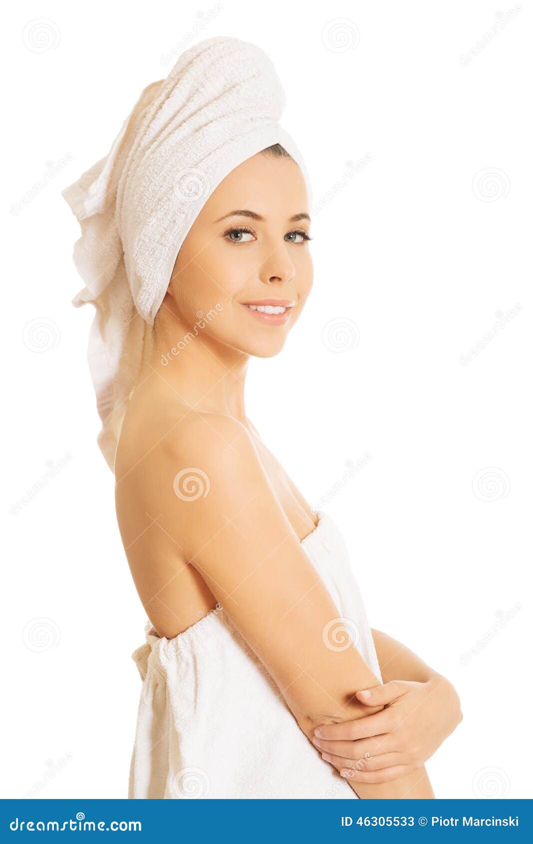 Young woman in white towel. Beautiful woman in white towel