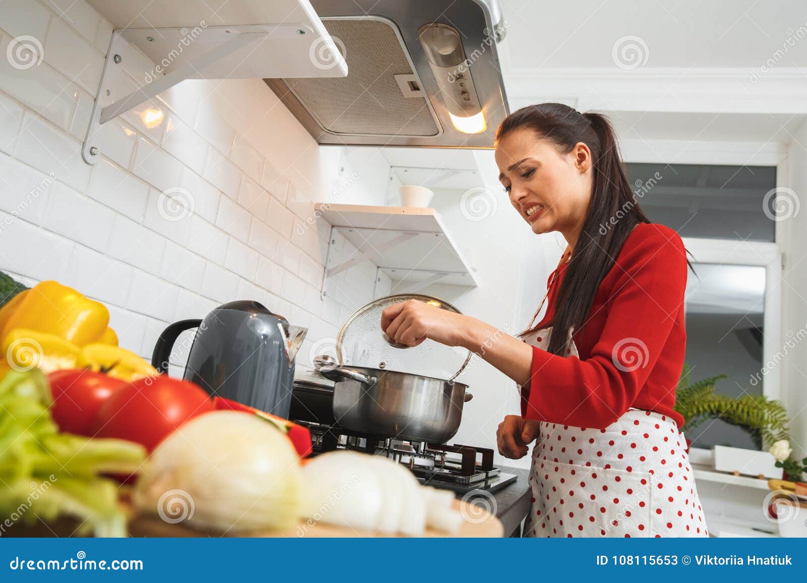 Young Woman Cooking Romantic  Dinner At Home  Food Is Bad 