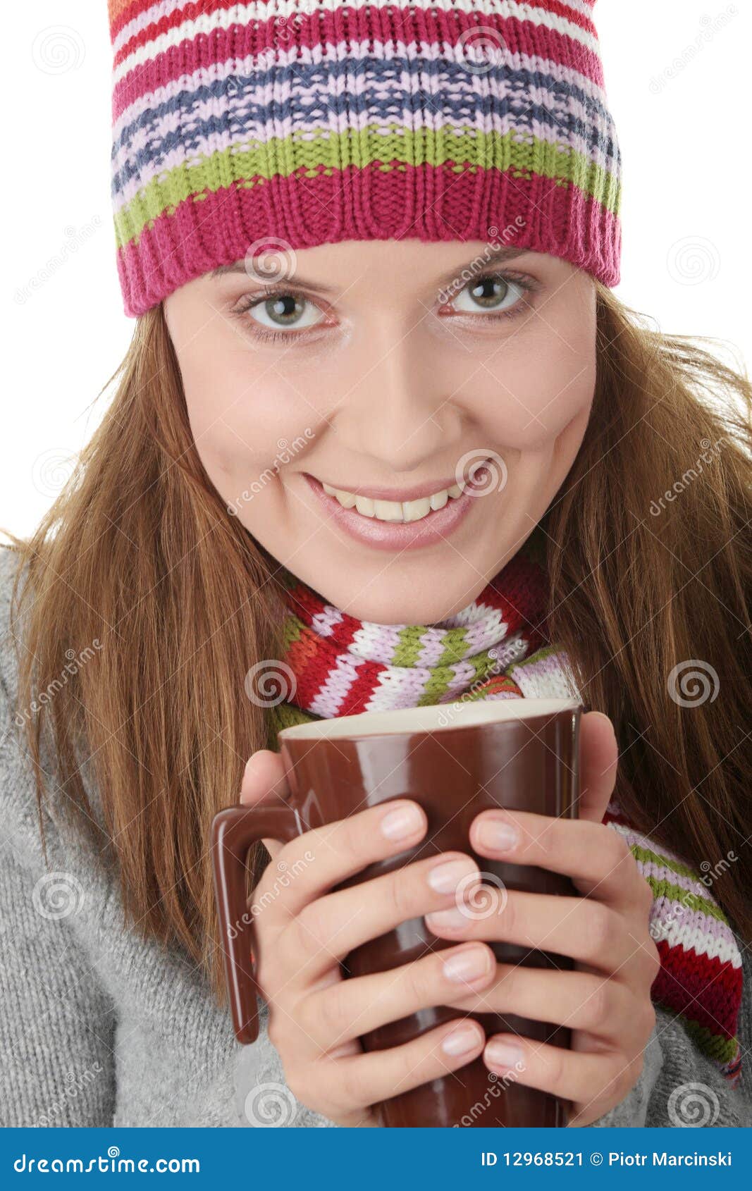 Young Woman in Winter Hat with Cup Stock Image - Image of fashion ...