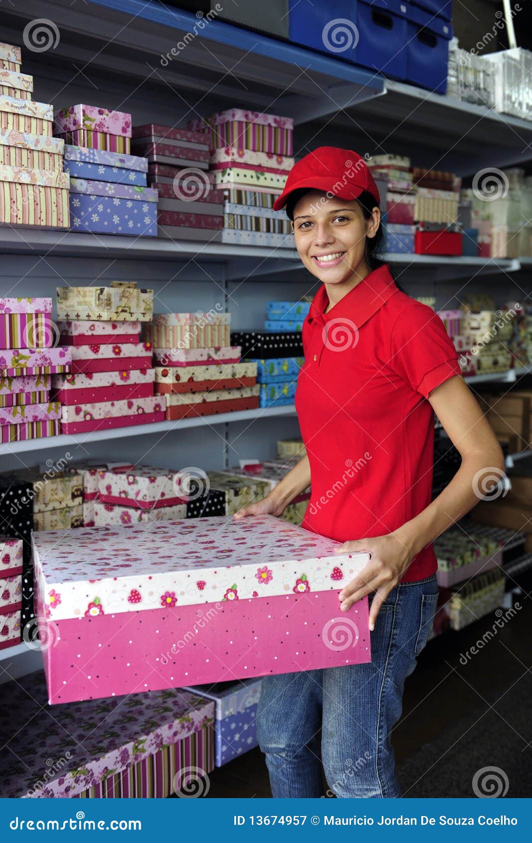 Young Woman Working in a Gift Box Store Stock Image Image of
