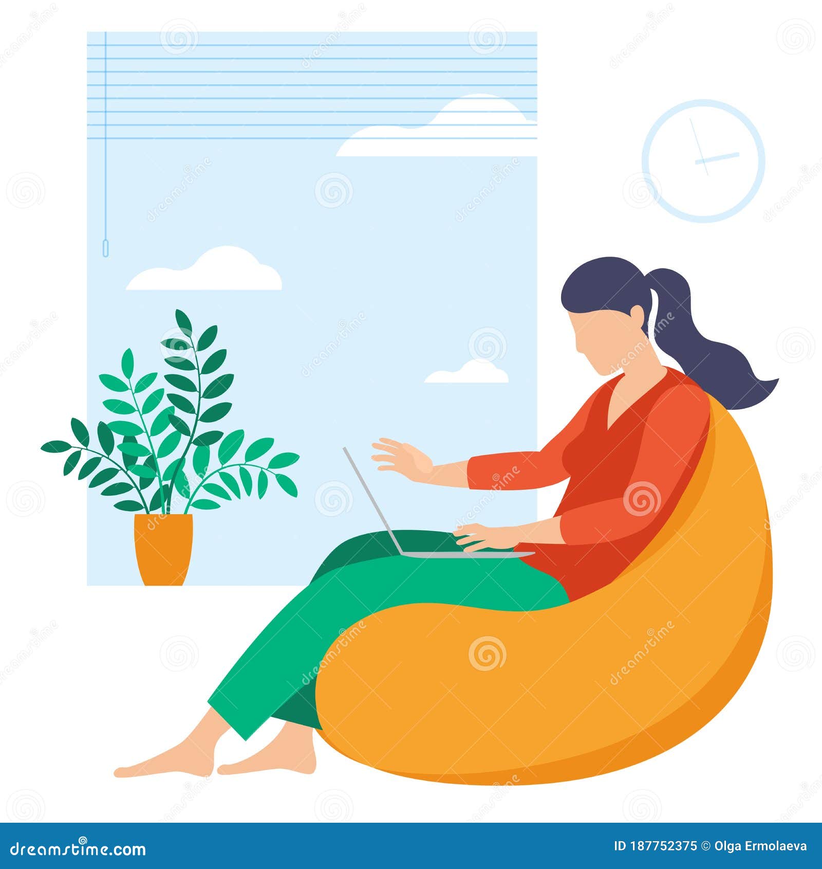 young woman is working outsourced.