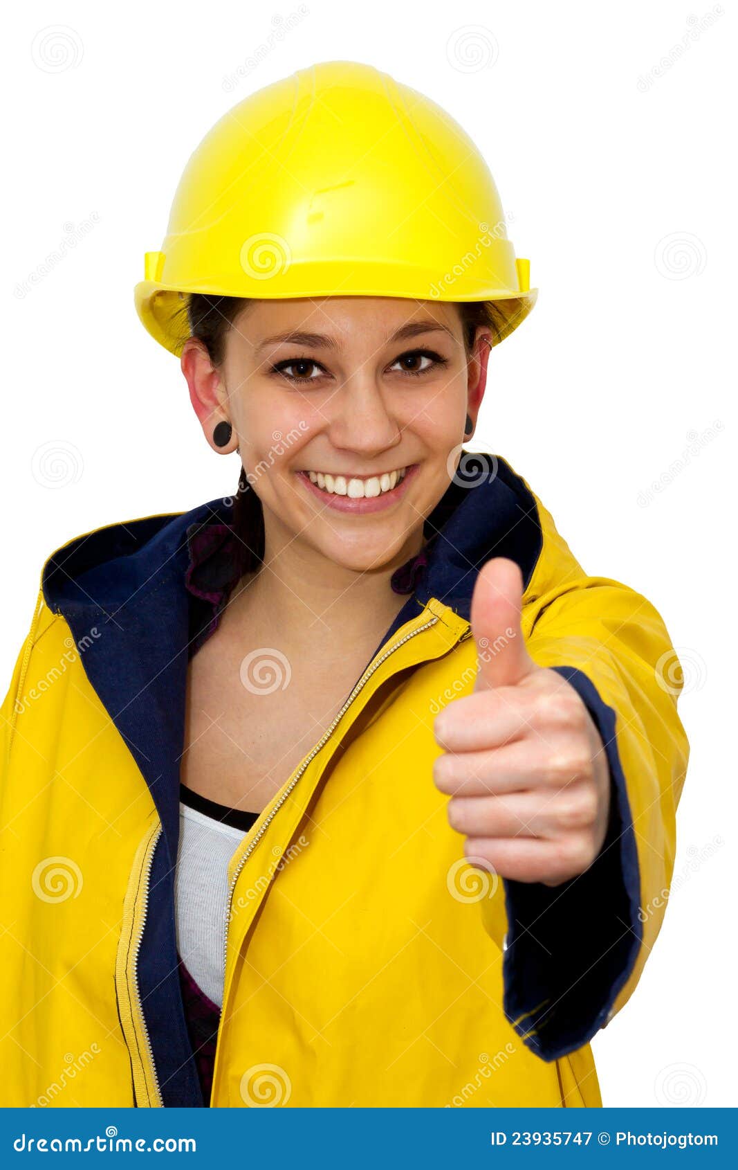 Young Woman in Workwear with Thumb Up Stock Image Image of architect