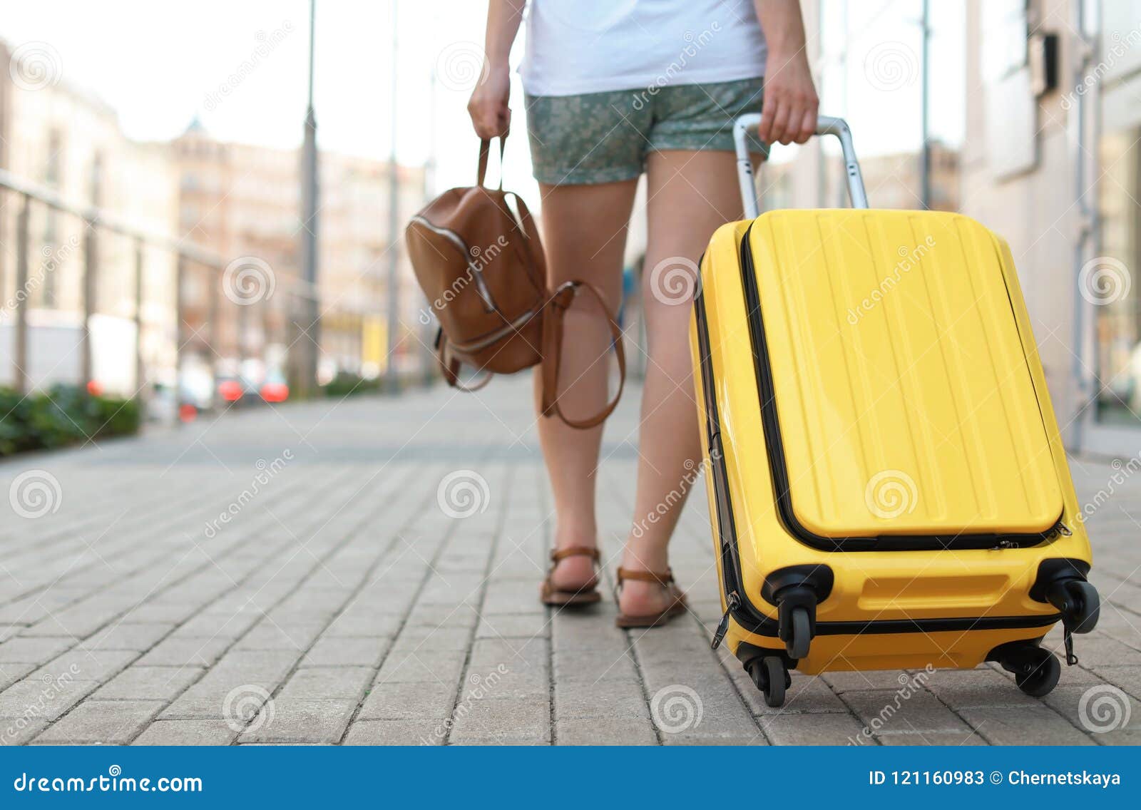 Young Woman with Yellow Carry Stock Image Image of destination