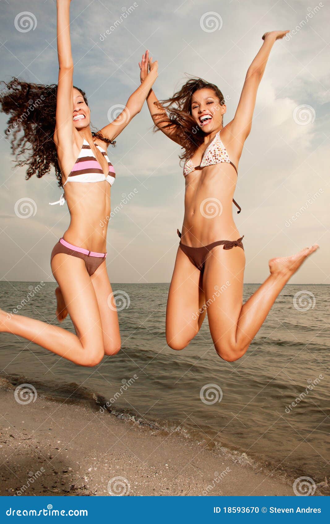 Young Women in Bikini Jumping on Beach Stock Photo Image of enjoying