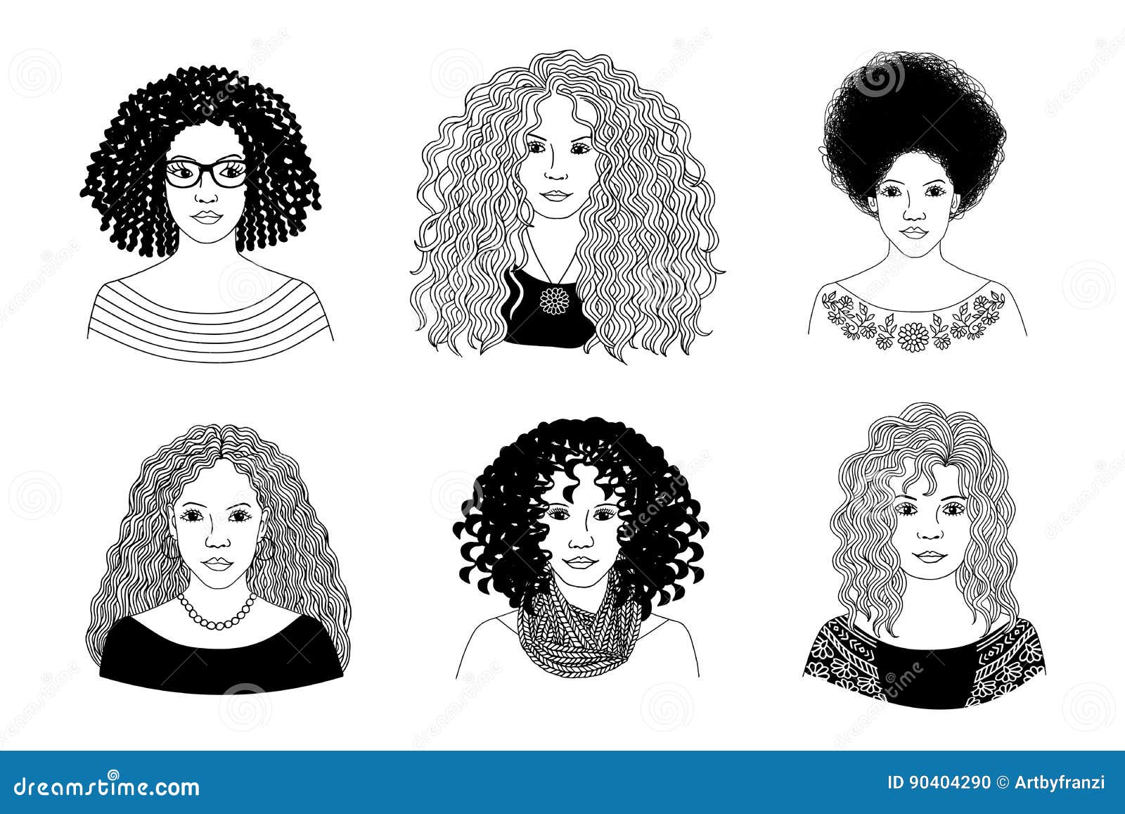 Young Women with Different Types of Curly Hair Stock Vector - Illustration  of multicultural, diverse: 90404290