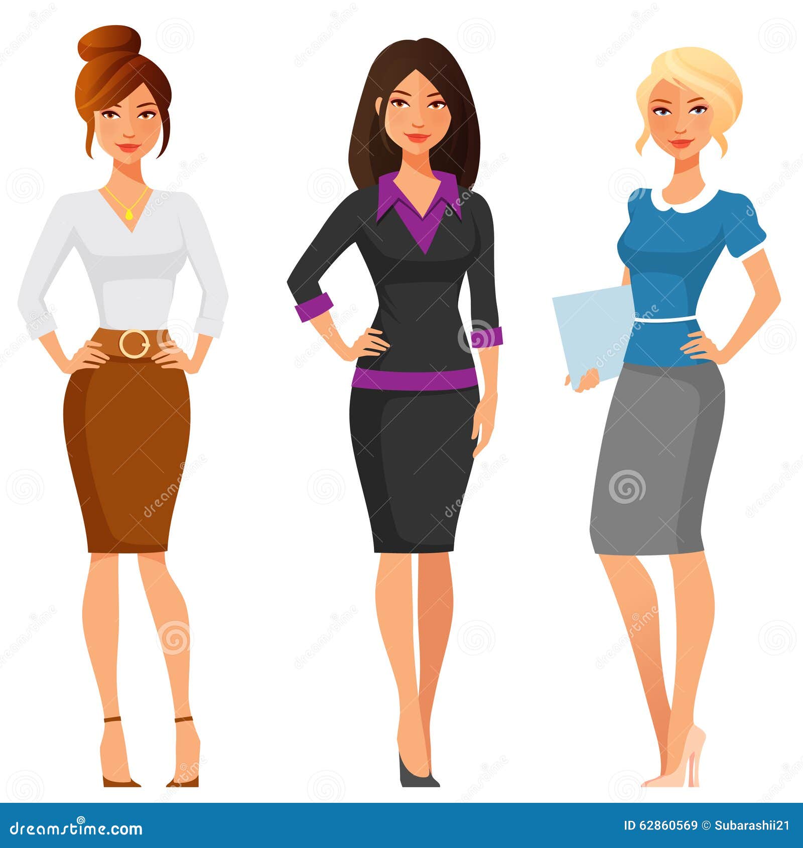 Set Of Young Women In Elegant Office Clothes Stock Illustration - Download  Image Now - Outline, Adult, Assistant - iStock