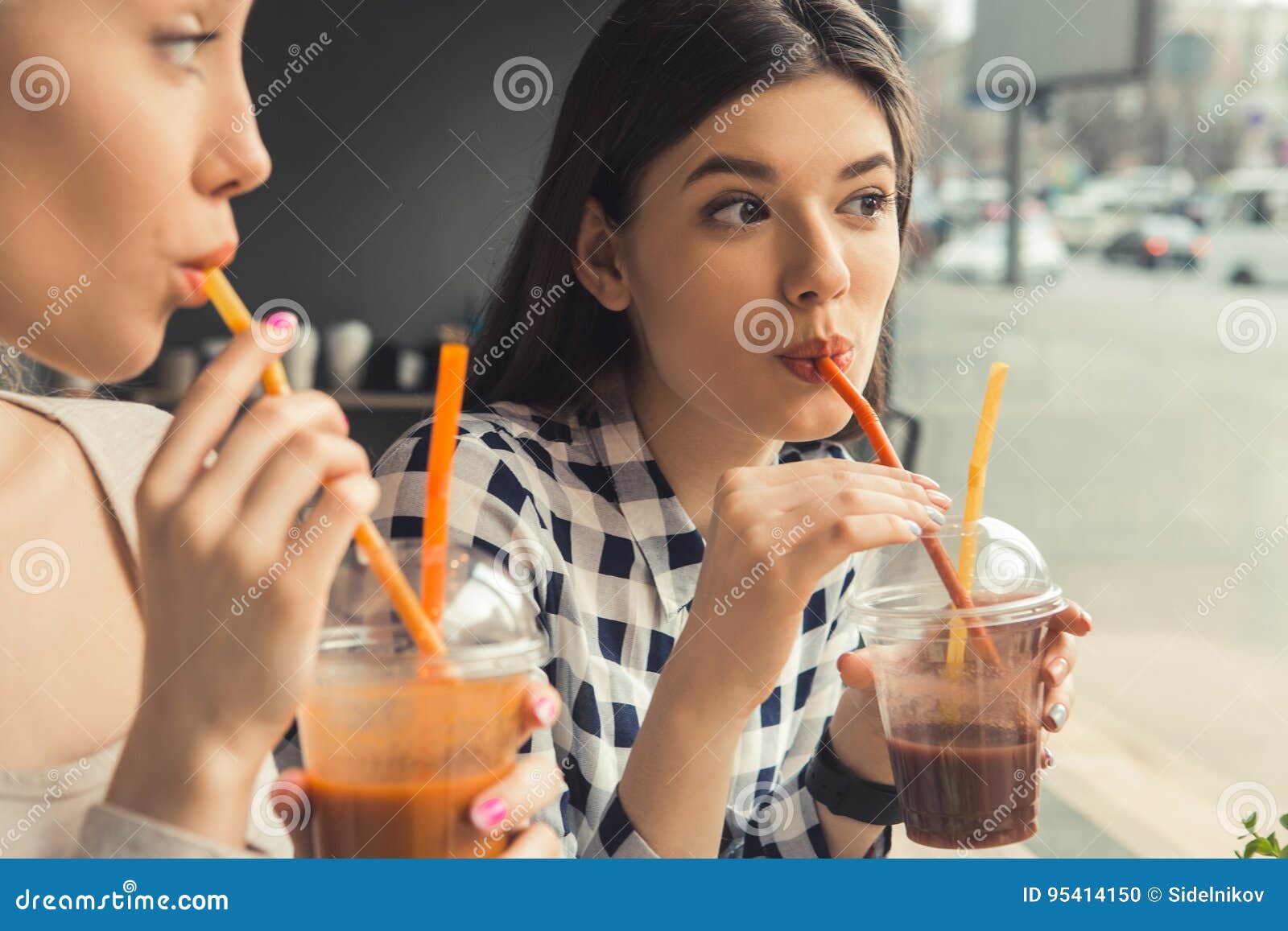 Young Women Friends in a Coffee Shop Free Time Stock Photo - Image of ...