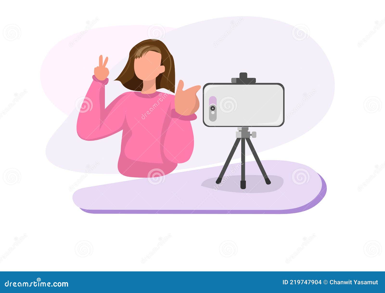 A Young Woman Making a Video To Create Their Own Business Niche. Flat Style  Cartoon Illustration Vector Stock Vector - Illustration of mobile, making:  219747904