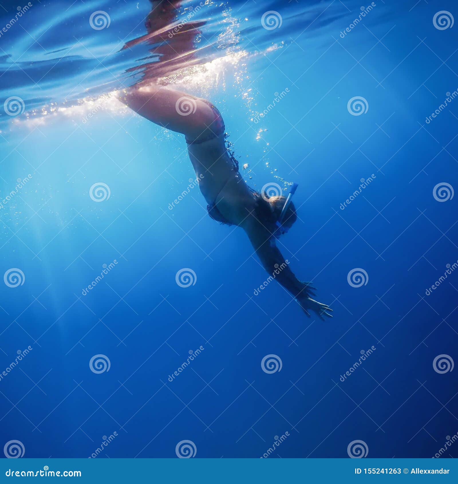 Young Women Snorkeling in the Tropical Sea Holding Sea Urchin Stock ...