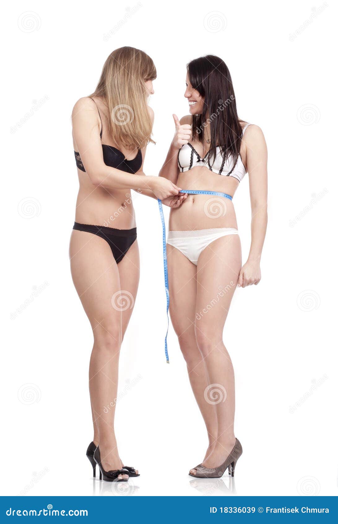 Young Women in Underwear Measuring Stock Image - Image of calories, female:  18336039