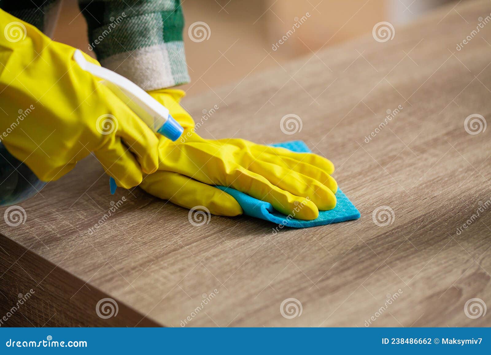Young Worker Cleaning Table with Rag in Office Stock Photo Image of apron, office 238486662