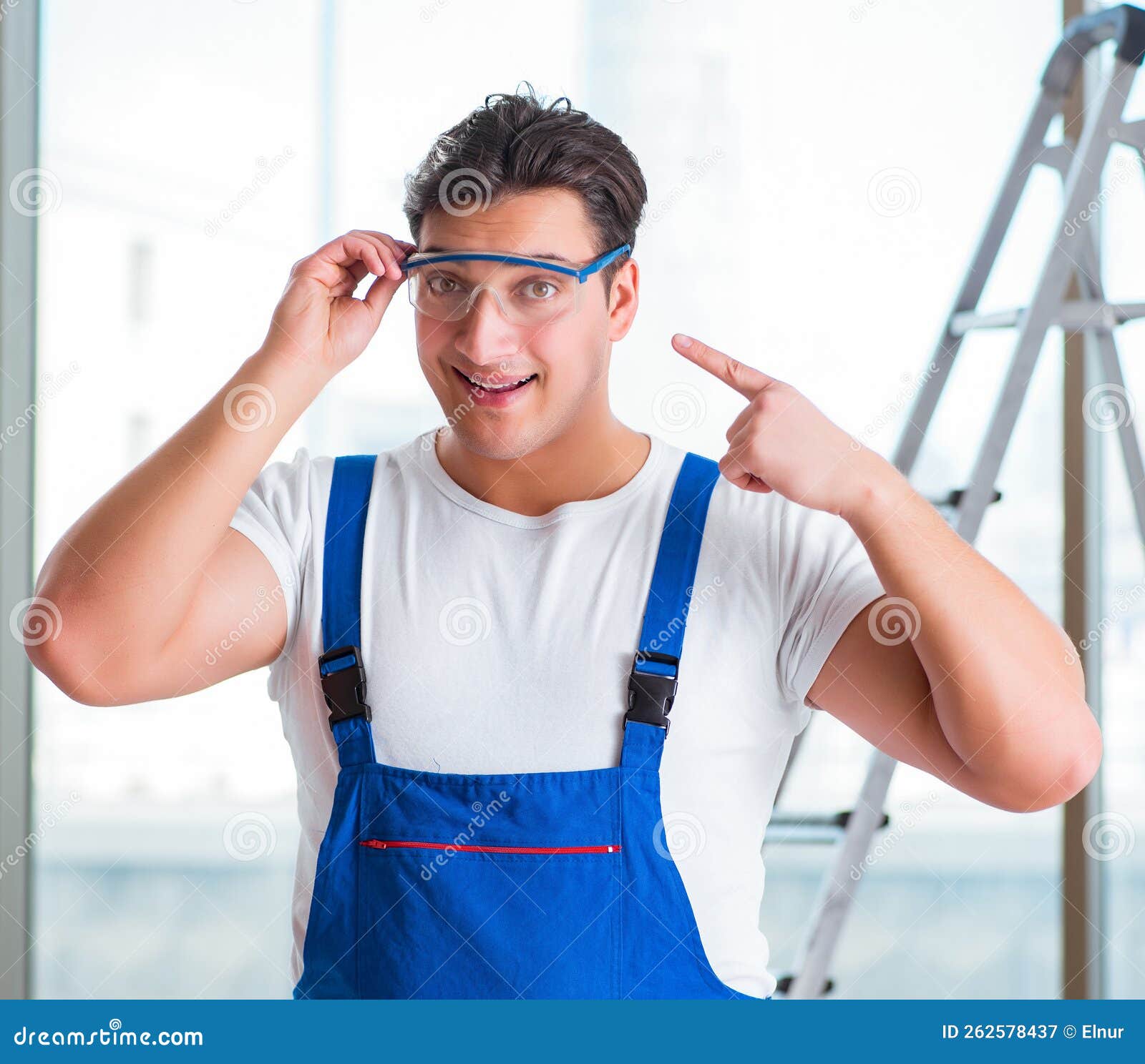Young Worker with Safety Goggles Stock Image Image of construction