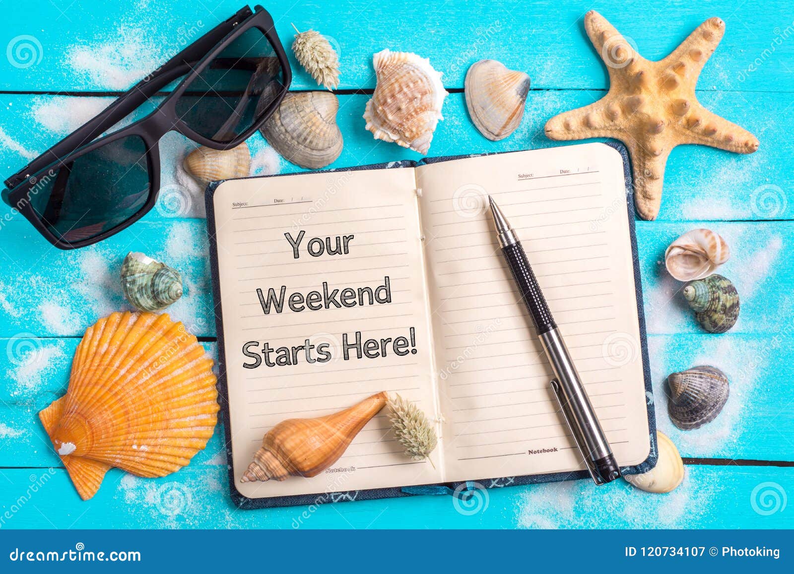 your weekend starts here text with summer settings concept